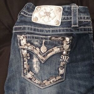 Miss Me Women's Dark Blue Boot Cut Jeans with Silver Accents Size29